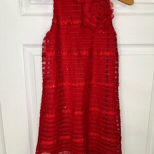 Pippa & Julie Girls Red Party Dress Size 7T Holiday Christmas Flower Lace Dress